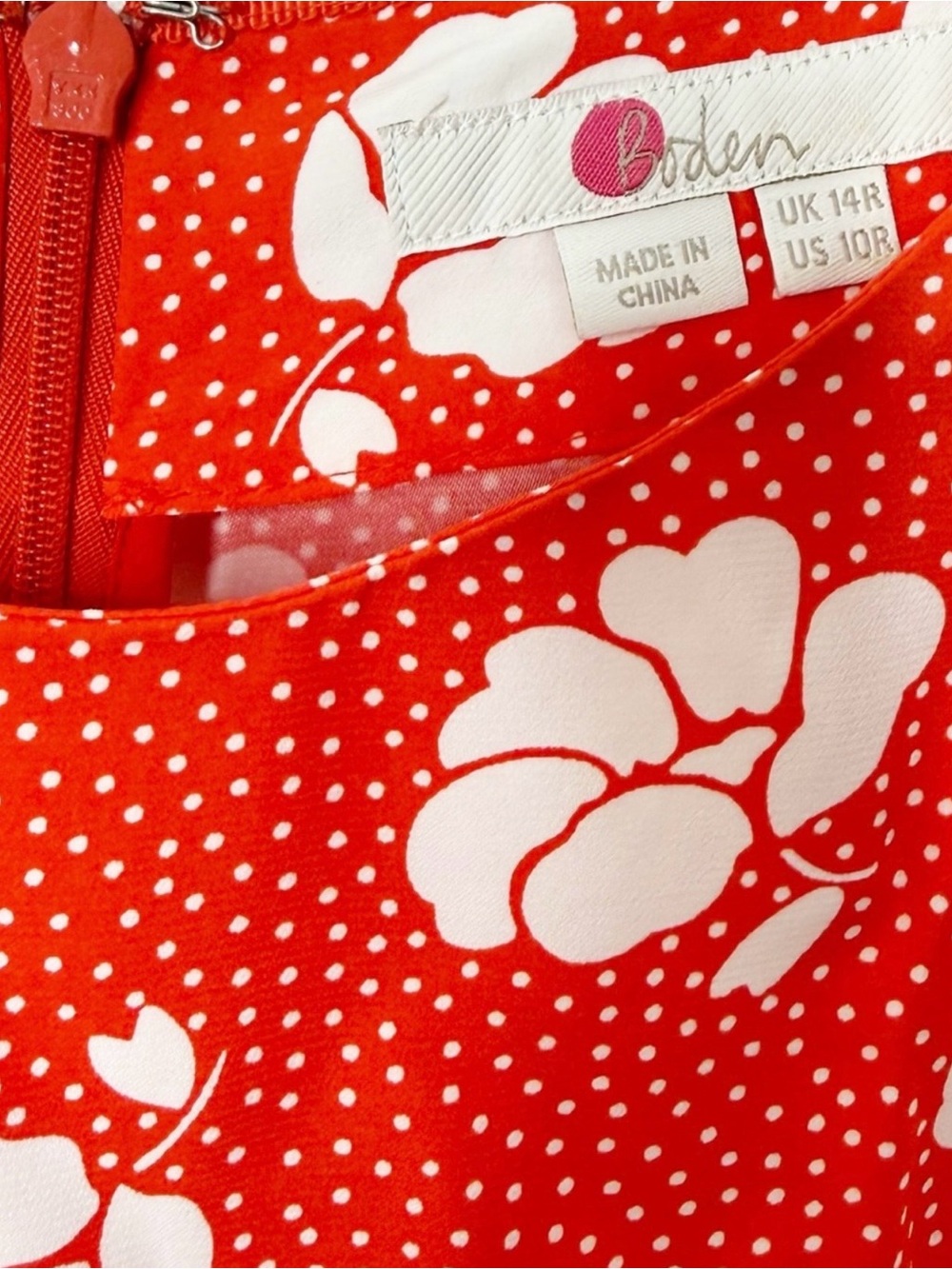 BODEN Ruth Orange and White Floral Dot Print Midi Dress Sz. 10 Cottagecore - Picture 5 of 6